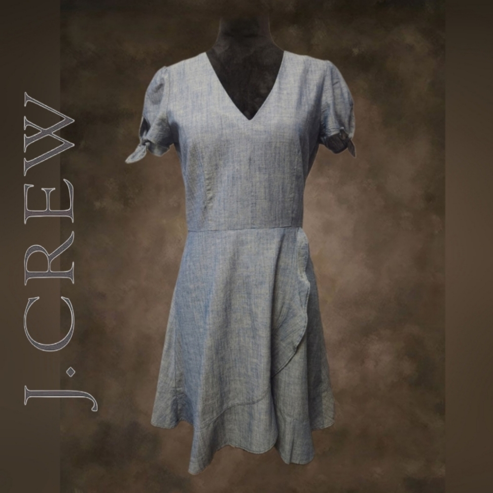 J. Crew Blue Cotton Chambray Faux-Wrap Lightweight Dress Size 2 (D23)